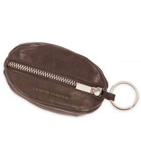 PORTAMONETE DAL NEGRO IN VERA PELLE CON 2 CERNIERE E anello p/chiavi CONFEZIONATO IN SCATOLA DA REGALO