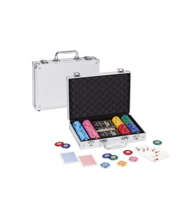 VALIGETTA PROFESSIONALE IN ALLUMINIO CON 200 FICHES DAL NEGRO CON 2 MAZZI DI CARTE TEXAS HOLD'EM CON DADI