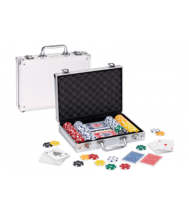 VALIGETTA ALLUMINIO CON 200 FICHES DAL NEGRO CON 2 MAZZI DI CARTE DA poker CON DADI