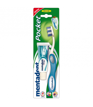 KIT DA VIAGGIO mentadent pocket SPAZZOLINO + DENTIFRICIO  da 15ml