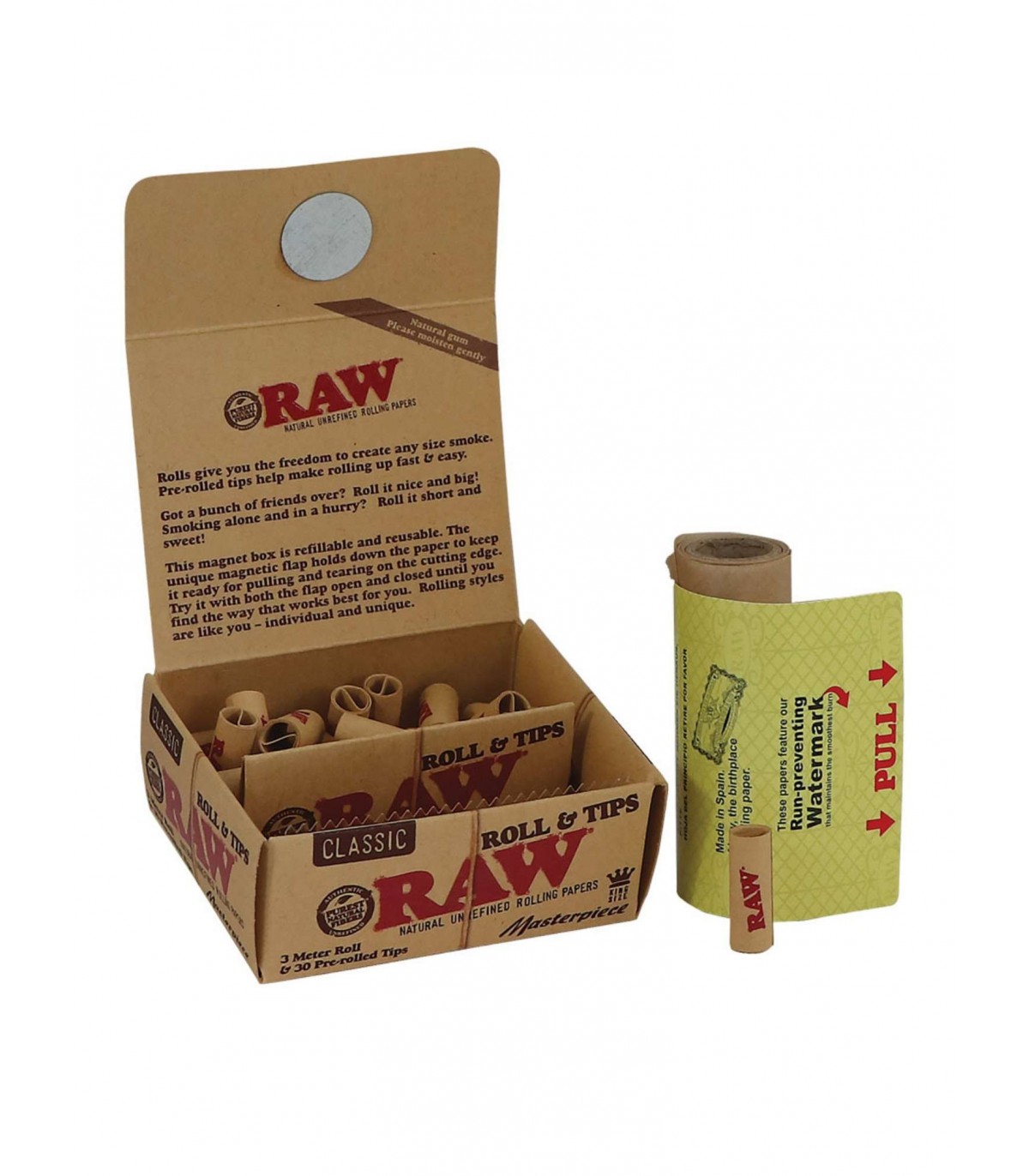 CARTINA RAW MASTERPIECE ROLLS KS 3MT + 30 FILTRI IN CARTA PREROLLATA CONF.  12 BOX.