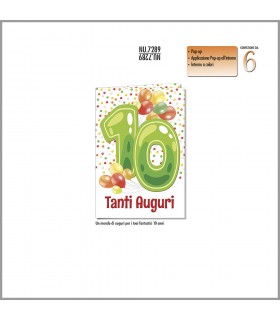 BIGLIETTO CROMO BUON COMPLEANNO 10 ANNI CONF. 6 PZ. MONOSOGGETTO