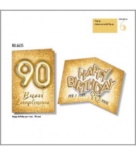 BIGLIETTO CROMO BUON COMPLEANNO POP UP 90 ANNI CONF. 6 PZ. MONOSOGGETTO