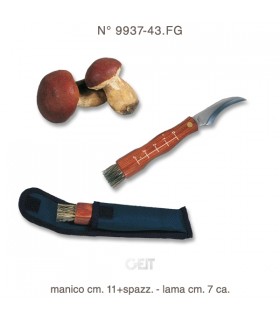 coltello per funghi con lama sagomata e spazzola per pulizia manico in legno