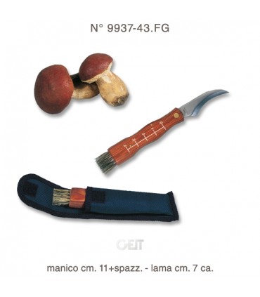 coltello per funghi con lama sagomata e spazzola per pulizia manico in legno