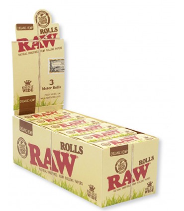 CARTINA  ROLLS  RAW  NATURALE ORGANIC HEMP LUNGA 3 METRI CONF. 12 PZ.