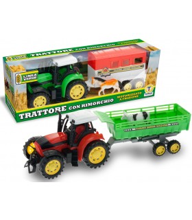 TRATTORE CON RIMORCHIO TRASPORTO ANIMALI CON FRIZIONE TEOREMA GIOCHI L.30 CM DISPONIBILE IN 2 MODELLI
