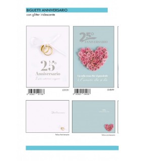 Biglietto Marpimar ANNIVERSARIO MATRIMONIO 25° CON GLITTER conf. 12 pz. assortiti