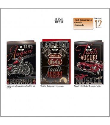 Biglietto CROMO BUON COMPLEANNO MASCHILE CON ROTELLA GIORNO E MESE CONF. 12 PZ. ASSORTITI