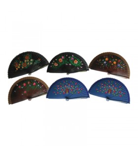 Ventagli in tessuto con manico in legno dipinti a mano conf. 12 pz. assortiti come in foto