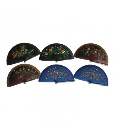 Ventagli in tessuto con manico in legno dipinti a mano conf. 12 pz. assortiti come in foto