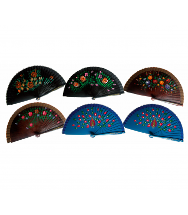 Ventagli in tessuto con manico in legno dipinti a mano conf. 12 pz. assortiti come in foto