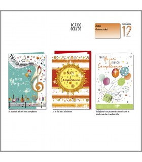 BIGLIETTO CROMO COMPLEANNO MUSICALE CON GLITTER CONF. 12 PZ. ASSORTITI