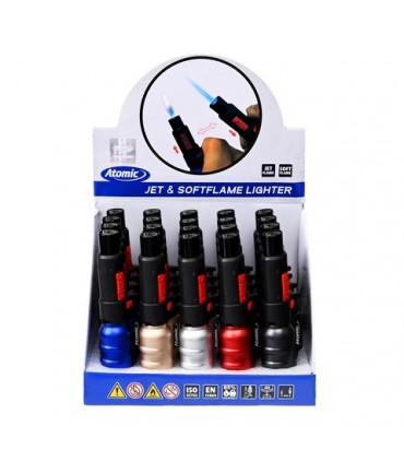 Accendino ELETTRONICO ATOMIC IN METALLO TURBO JET CONF. 20 PZ. COLORI ASSORTITI