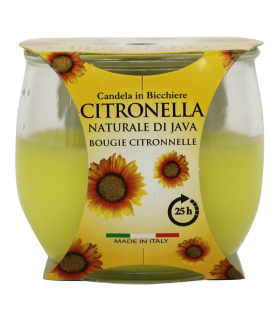 Candela alla Citronella DI JAVA 120G  IN BICCHIERE Durata 25 Ore per uso esterno conf. 6 pz.