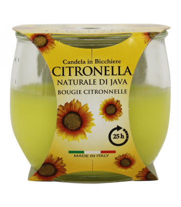 Candela alla Citronella DI JAVA 120G  IN BICCHIERE Durata 25 Ore per uso esterno conf. 6 pz.