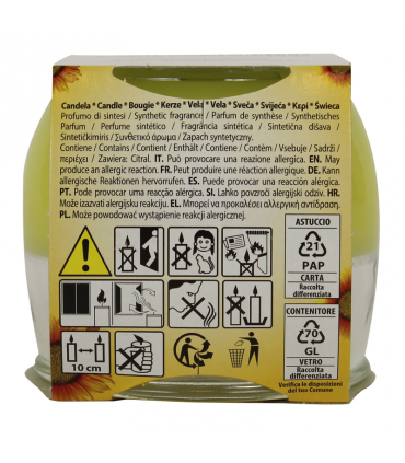 Candela alla Citronella DI JAVA 120G  IN BICCHIERE Durata 25 Ore per uso esterno conf. 6 pz.