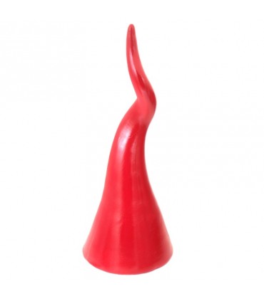 CORNO IN CERAMICA DA TAVOLO COLORE ROSSO H. 15CM INTERAMENTE REALIZZATO E DIPINTO A MANO