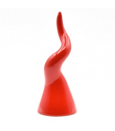 CORNO IN CERAMICA DA TAVOLO COLORE ROSSO H. 15CM INTERAMENTE REALIZZATO E DIPINTO A MANO