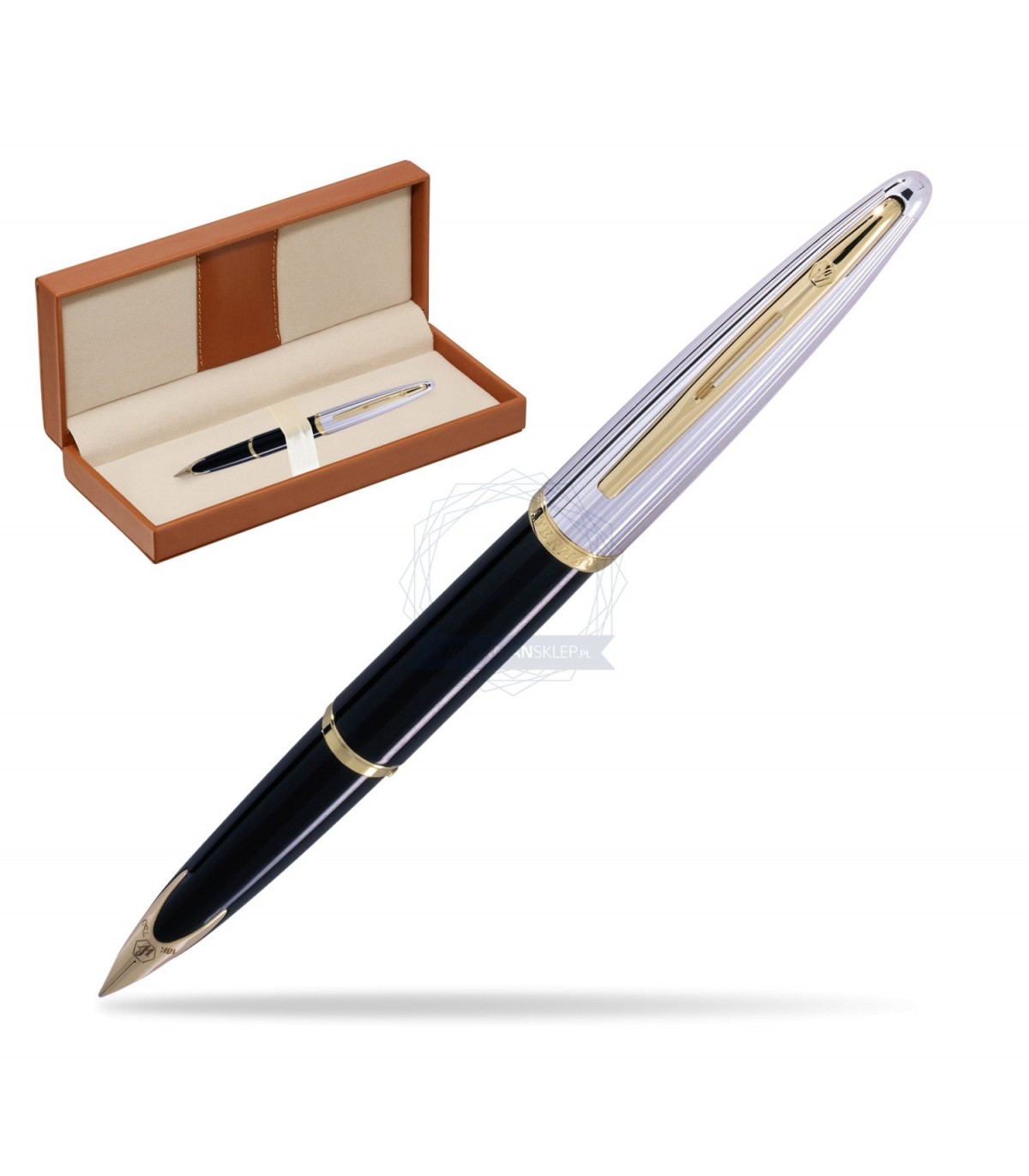 PENNA STILOGRAFICA WATERMAN MOD. CARENE DEKUXE COLORE NERO con pennino in  oro 18k confezionata in elegante astuccio