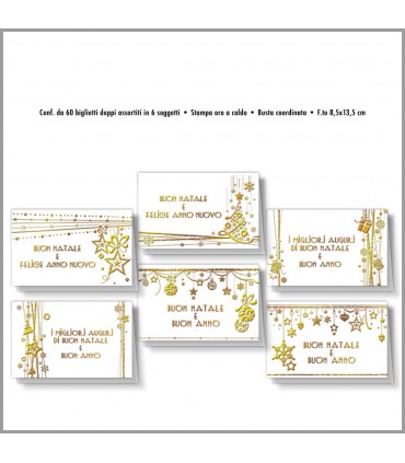CARTONCINI AUGURALI DOPPI CONF. 60 PZ. ASSORTITI IN 6 SOGGETTI