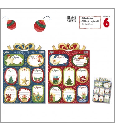 STICKERS BOUTIQUE NATALIZI ADESIVI BLISTER DA 2 FOGLI ASSORTITI CONF. 6 PZ.