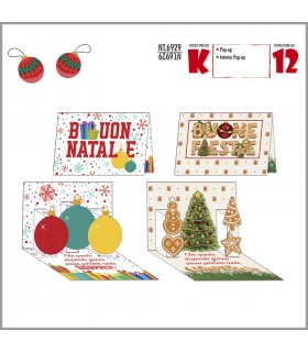 BIGLIETTO DI NATALE BUONE FESTE CROMO INTERNO POP UP CONF. 12 PZ. ASSORTITI