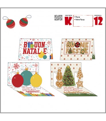 BIGLIETTO DI NATALE BUONE FESTE CROMO INTERNO POP UP CONF. 12 PZ. ASSORTITI