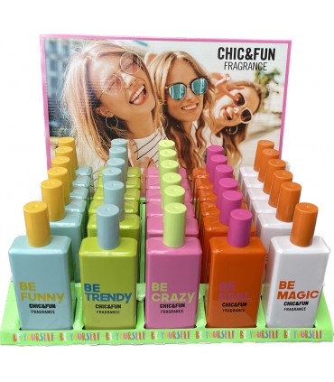 PROFUMI SAPHIR CHIC&FUN EAU DE PARFUM DA 50ML EXPO DA 30 PZ. ASSORTITI +5 TESTER DA 50ML