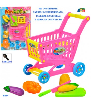 SET CARRELLO SUPERMERCATO GINMAR CON FRUTTA E VERDURA CON VELCRO