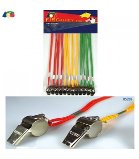 FISCHIETTO IN METALLO GINMAR CARTELLA DA 12 PZ. COLORI ASSORTITI