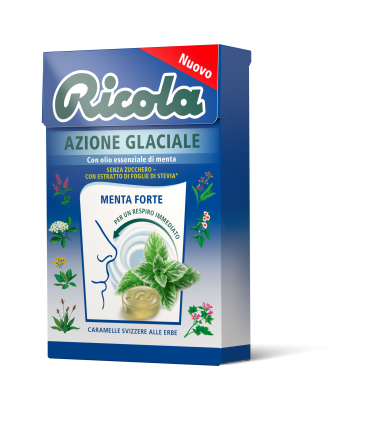 RICOLA AZIONE GLACIALE MENTA FORTE SENZA ZUCCHERO ASTUCCIO CONF. 20 PZ.