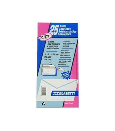 Buste lettera Blasetti bianche mis. 11x23 cm c/finestra autoadesive blister 25pz.