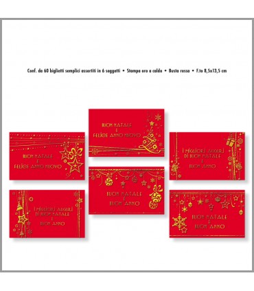 CARTONCINI AUGURALI di natale SEMPLICI ROSSI CONF. 60 PZ. assortiti in 6 soggetti