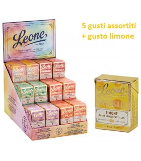 PASTIGLIE LEONE ALTOROTANTE 5 GUSTI ASSORTITI + GUSTO LIMONE IN SCATOLETTA DA 30G EXPO 36 PZ.