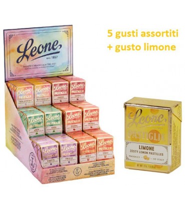 PASTIGLIE LEONE ALTOROTANTE 5 GUSTI ASSORTITI + GUSTO LIMONE IN SCATOLETTA DA 30G EXPO 36 PZ.