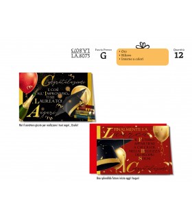 Biglietto CROMO LAUREA CLASSICO CON RILIEVO  CONF. 12 PZ. ASSORTITI