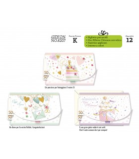 Biglietto CROMO NOZZE PORTASOLDI CON CHIUSURA IN VELCRO CONF. 12 PZ. ASSORTITI