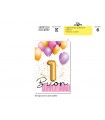 Biglietto CROMO COMPLEANNO 1 ANNO CON APPLICAZIONI ROSA CONF. 6 PZ.