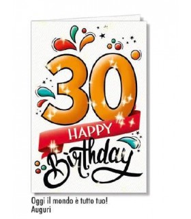 Biglietto CROMO COMPLEANNO 30 ANNI CON GLITTER CONF. 6 PZ.