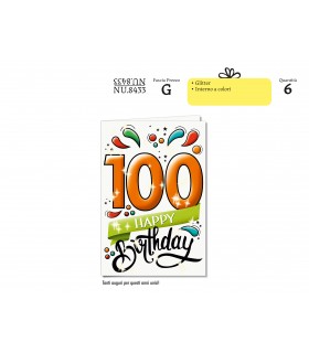 Biglietto CROMO COMPLEANNO 100 ANNI CON GLITTER CONF. 6 PZ.