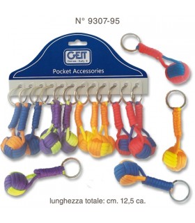 Portachiavi in Cordino intrecciato A FORMA DIPALLA CARTELLA DA 12 PZ. COLORI ASSORTITI
