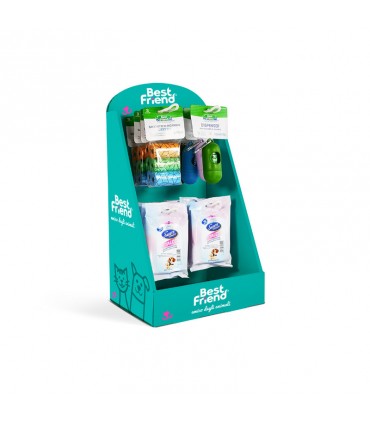 BEST FRIEND ESPOSITORE DA BANCO IN CARTONE CON 4 GANCI CM. H.25X21X50H IN OMAGGIO CON L'ASSORTIMENTO DI ARTICOLI PET