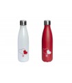 BORRACCIA TERMICA IN ACCIAIO DOPPIA PARETE DA 500ML FANTASIA CUORI CONFEZIONATA IN SCATOLA DISPONIBILE IN 2 COLORI