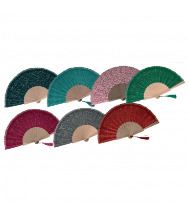 Ventagli in pizzo e manico in legno  conf. 12 pz. assortiti come in foto diametro 42cm
