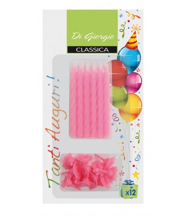 Blister Candeline per Torta da 12 pz.  Colore Rosa