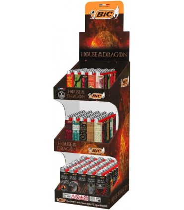 BIC DECORATI HOUSE OF THE DRAGON EXPO A 3 PIANI IN CARTONE PRECARICATO CON 1CF X BIC MINI-SLIM-MAXI TOTALE 150PZ.