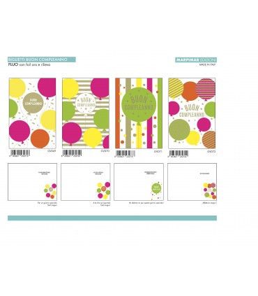 Biglietto Marpimar COMPLEANNO FLUO CON FOIL ORO E RILIEVO conf. 12 pz. assortiti