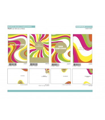 Biglietto Marpimar COMPLEANNO FLUO CON FOIL ORO conf. 12 pz. assortiti
