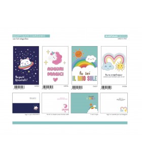 Biglietto Marpimar COMPLEANNO FLUO CON FOIL OLOGRAFICO conf. 12 pz. assortiti